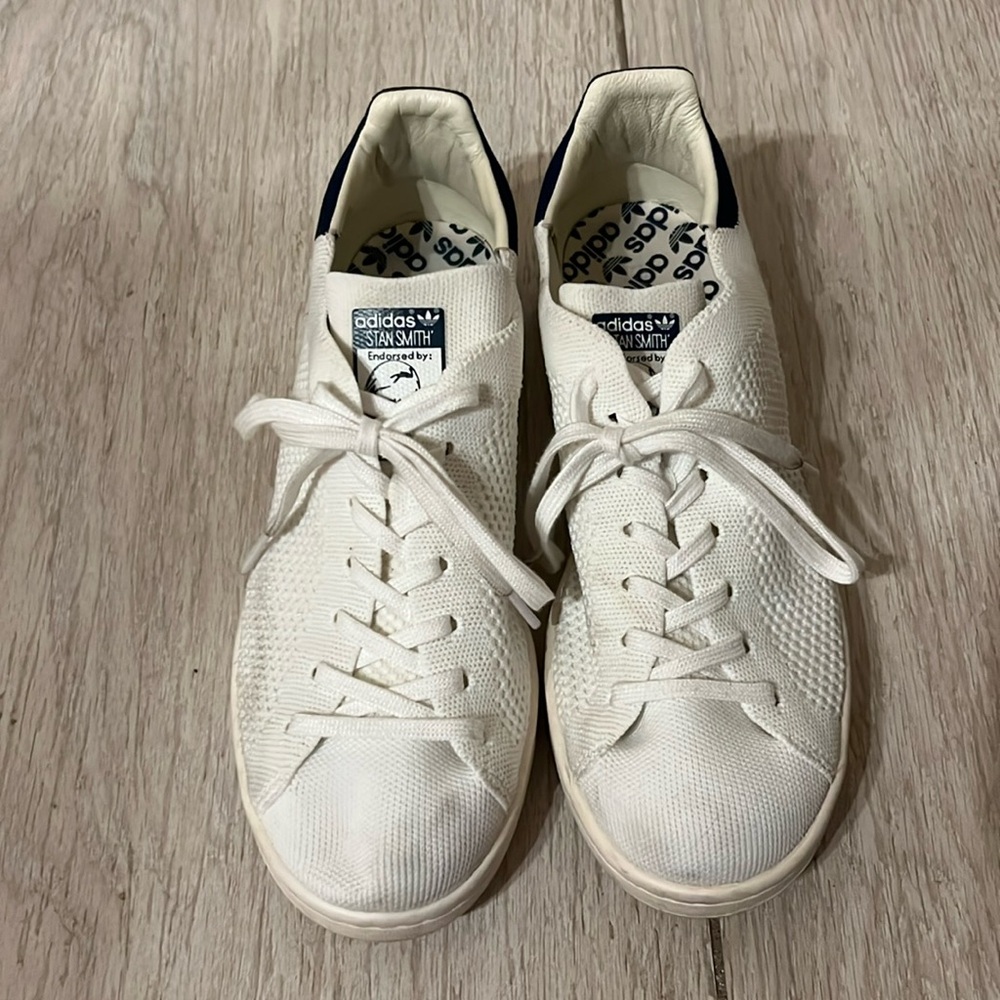 Adidas Stan Smith Primekint Sneakers White and Navy Size 8.5